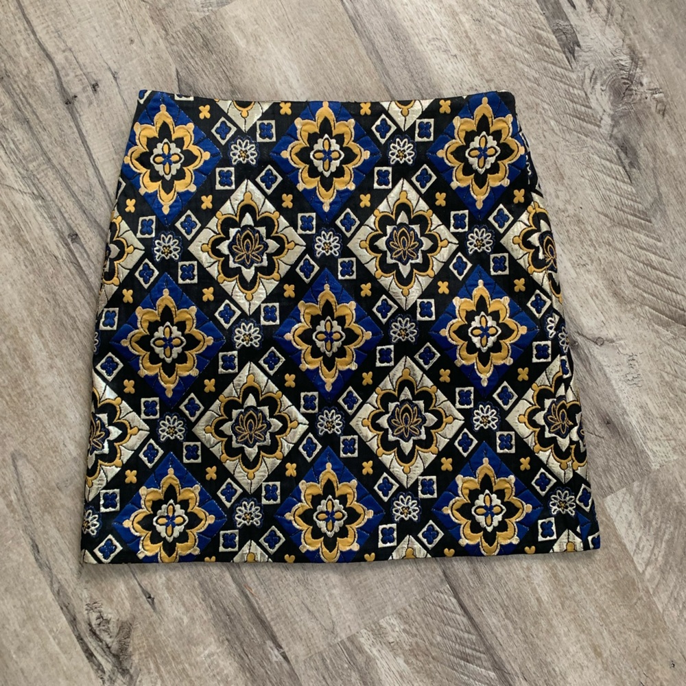 LOFT Geometric Tile Print Mini Skirt in Black, Blue & Gold